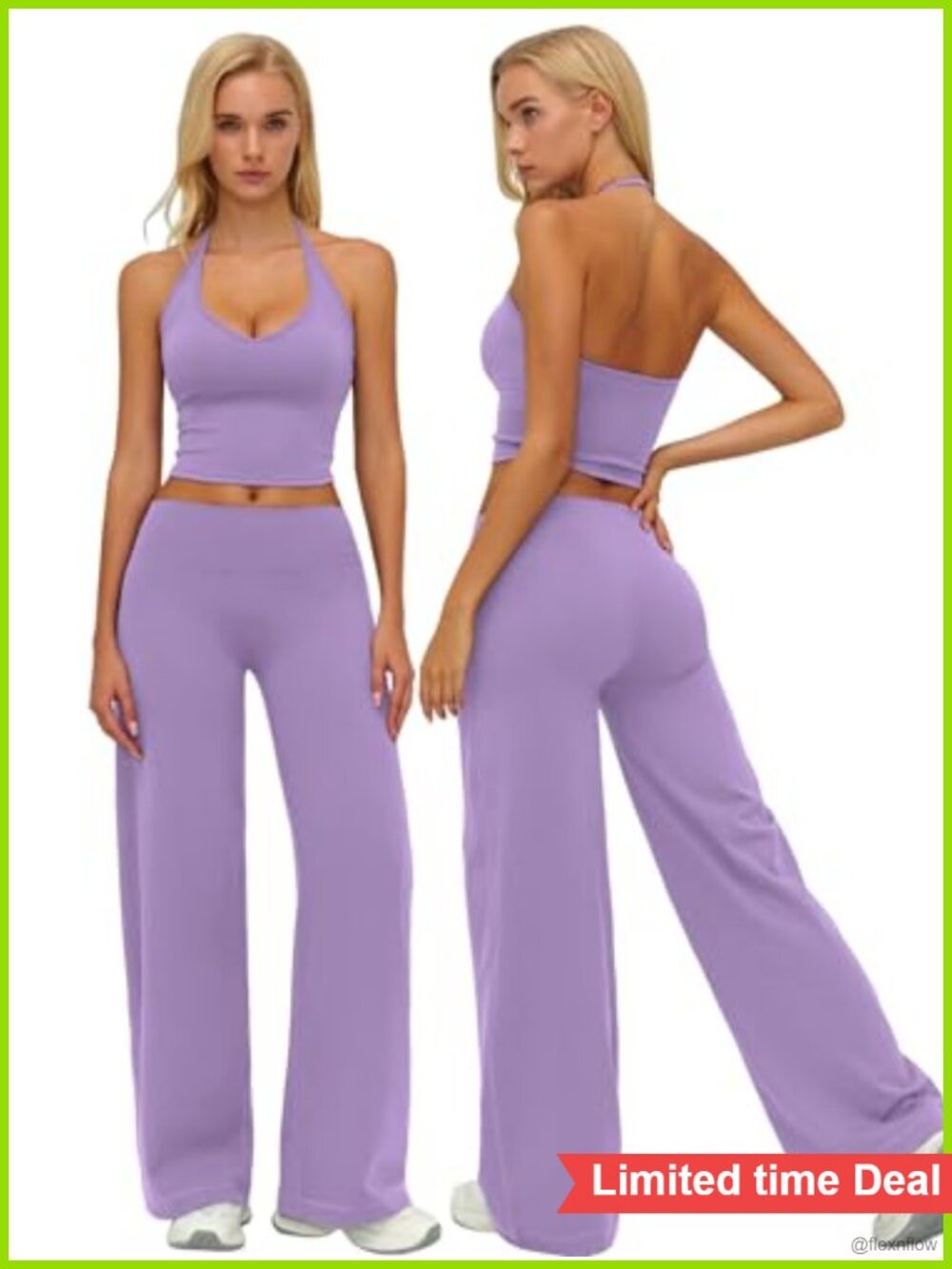 Womens Workout Set Polyamide Elastane Crop Tank Straight Leg Pants Gym